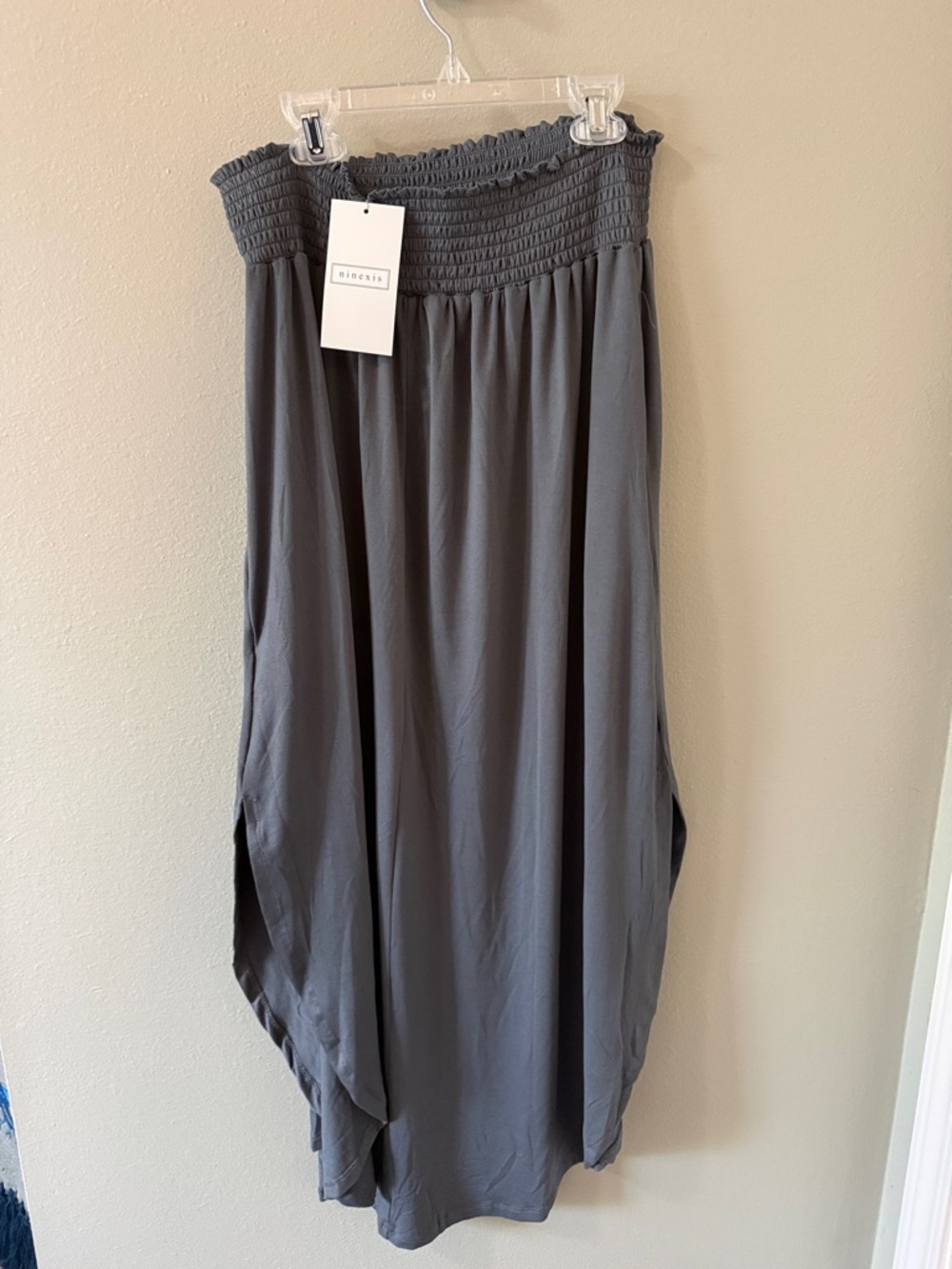 Gray Smocked Waist Maxi Skirt